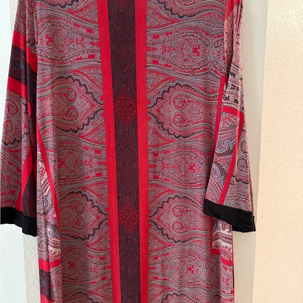 Tua Red and Black Paisley Midi Dress